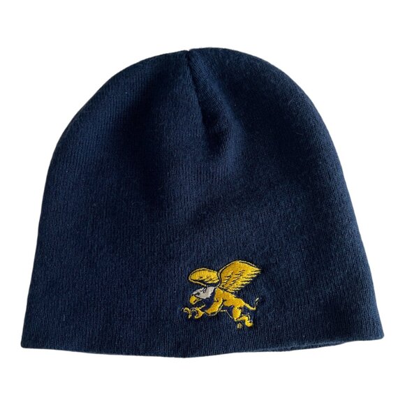 Vintage ML Caps Navy Knit Beanie with Winged Griffin Aviator Logo - Picture 1 of 3